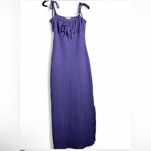 See You Monday Purple Tie Sleevees Midi Dress